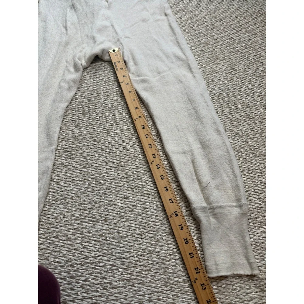 Vintage Pilgrim Mens Cream Knit Long Johns Drawstring Button Fly Size 38
